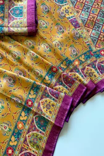 Yellow Color Jaqurad Weaving Dola Silk Blend Saree