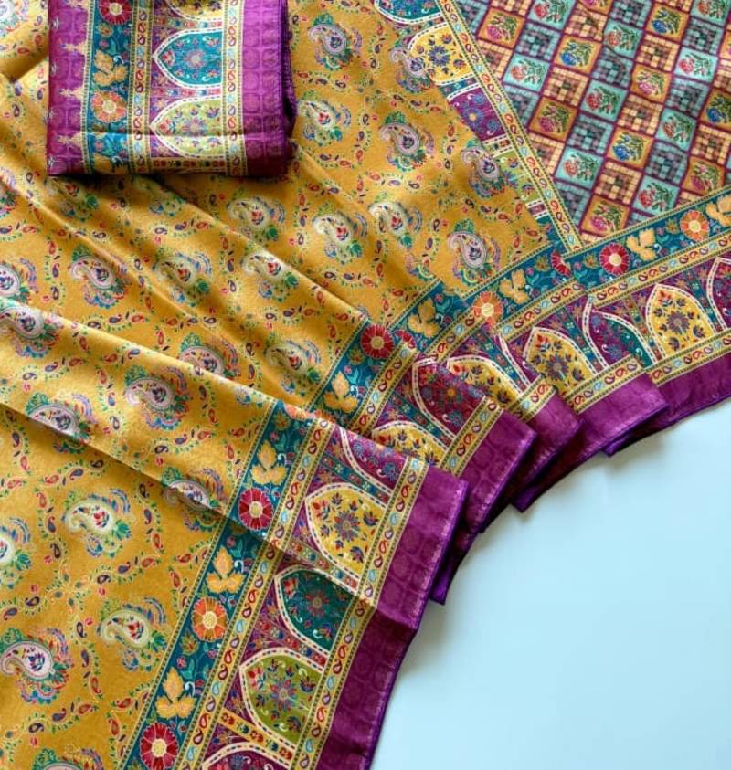 Yellow Color Jaqurad Weaving Dola Silk Blend Saree