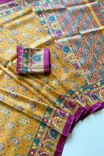 Yellow Color Jaqurad Weaving Dola Silk Blend Saree