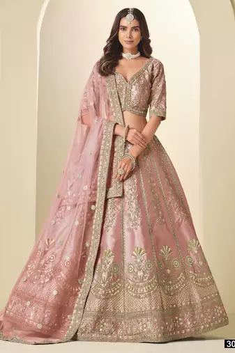 Pink Art Silk Semi Stitched Lehenga Choli with Heavy Embroidery Work