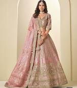 Pink Art Silk Semi Stitched Lehenga Choli with Heavy Embroidery Work