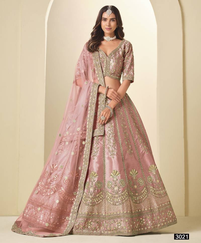Pink Art Silk Semi Stitched Lehenga Choli with Heavy Embroidery Work