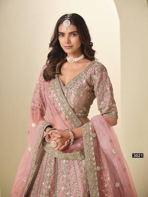 Pink Art silk blend Lehenga Choli with Heavy Embroidery Work 2