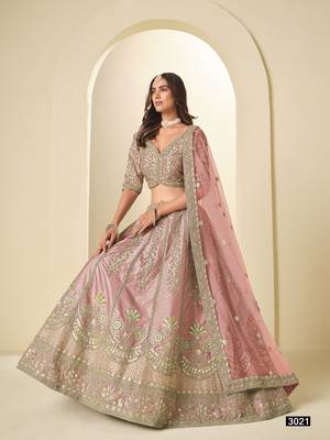 Pink Art silk blend Lehenga Choli with Heavy Embroidery Work 3