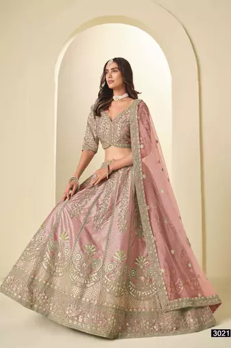 Pink Art Silk Semi Stitched Lehenga Choli with Heavy Embroidery Work