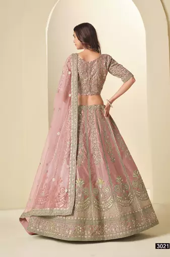 Pink Art Silk Semi Stitched Lehenga Choli with Heavy Embroidery Work