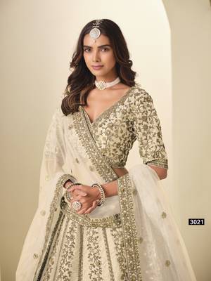 White Art silk blend Lehenga Choli with Heavy Embroidery Work 1