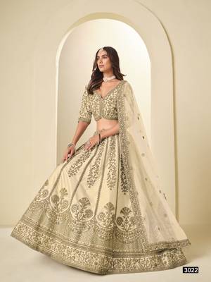 White Art silk blend Lehenga Choli with Heavy Embroidery Work 3