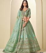 Sea Green Art Silk Semi Stitched Lehenga Choli with Heavy Embroidery Work