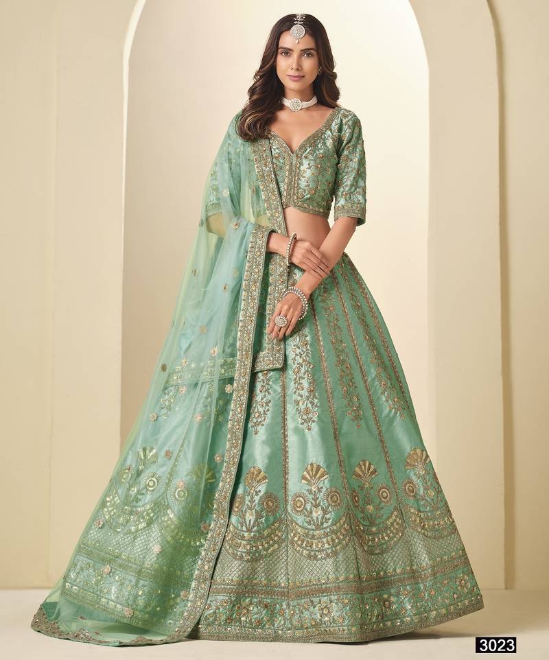 Sea Green Art Silk Semi Stitched Lehenga Choli with Heavy Embroidery Work