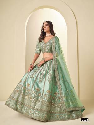 Sea Green Art silk blend Lehenga Choli with Heavy Embroidery Work 3