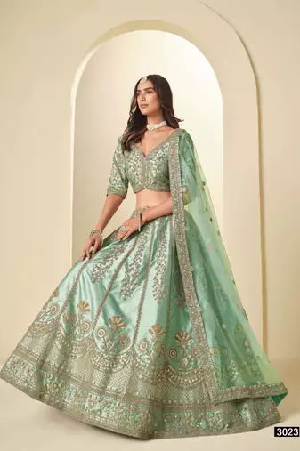 Sea Green Art Silk Semi Stitched Lehenga Choli with Heavy Embroidery Work