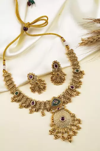 Ethnic rajwadi finish traditional bandhai necklace set