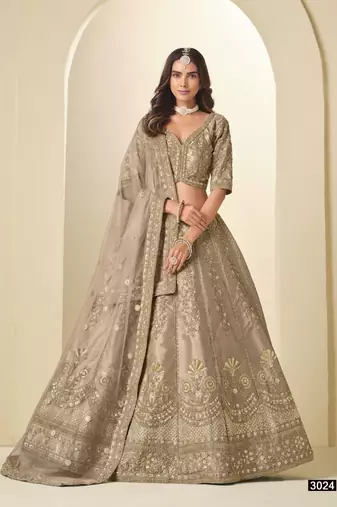 Brown Art Silk Semi Stitched Lehenga Choli with Heavy Embroidery Work