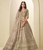 Brown Art Silk Semi Stitched Lehenga Choli with Heavy Embroidery Work