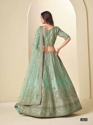 Sea Green Art silk blend Lehenga Choli with Heavy Embroidery Work 4