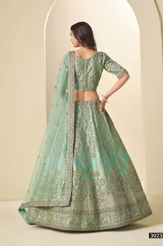 Sea Green Art Silk Semi Stitched Lehenga Choli with Heavy Embroidery Work