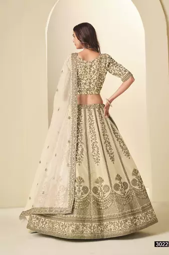 White Art Silk Semi Stitched Lehenga Choli with Heavy Embroidery Work