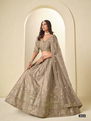 Brown Art silk blend Lehenga Choli with Heavy Embroidery Work 3