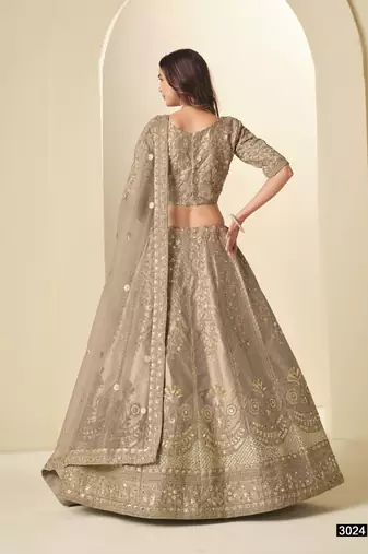 Brown Art Silk Semi Stitched Lehenga Choli with Heavy Embroidery Work