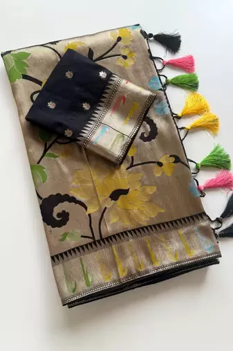 Black Color Paithani Jari Weaving Tissue Viscose Saree