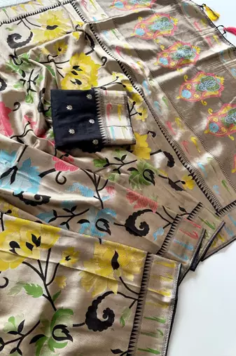 Black Color Paithani Jari Weaving Tissue Viscose Saree