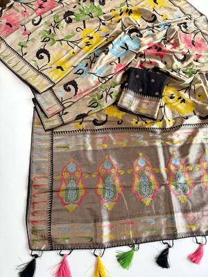 Black Color Paithani Jari Weaving Tissue Viscose Saree 4