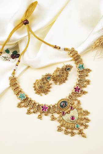 Multicolour rajwadi plated premium bandhai necklace set