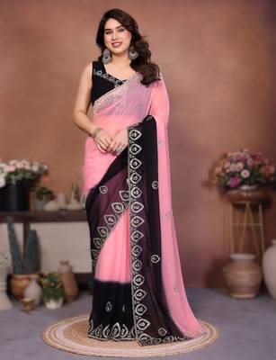  georgette silk blend saree with embroidered blouse 1