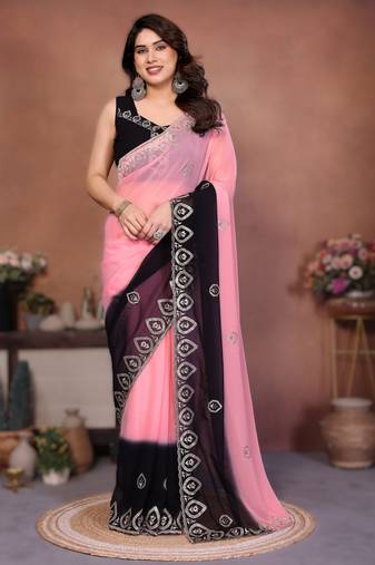 heavy georgette silk saree with embroidered blouse