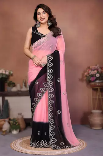 heavy georgette silk saree with embroidered blouse
