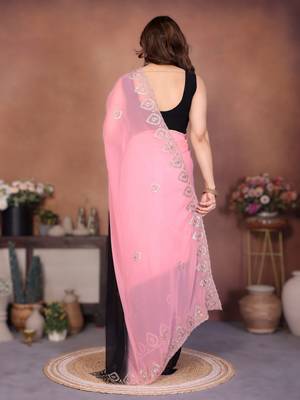  georgette silk blend saree with embroidered blouse 2