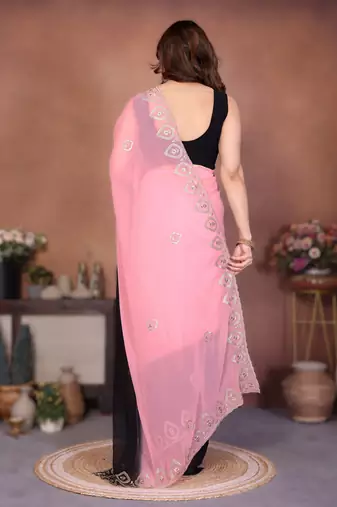  georgette silk blend saree with embroidered blouse