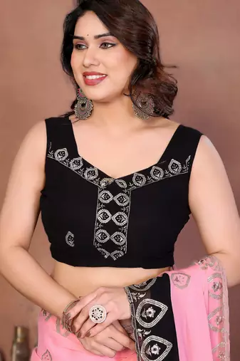  georgette silk blend saree with embroidered blouse