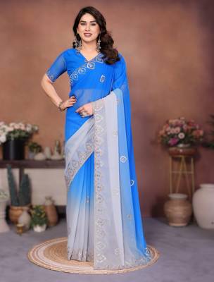  georgette silk blend saree with embroidered blouse 1
