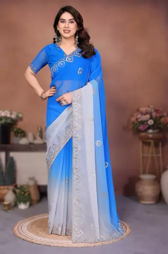 heavy georgette silk saree with embroidered blouse