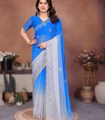 heavy georgette silk saree with embroidered blouse