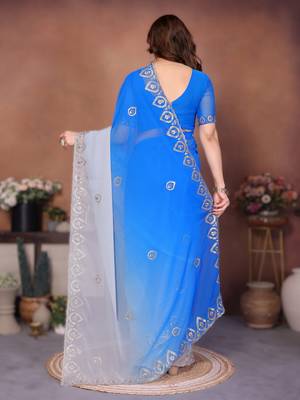  georgette silk blend saree with embroidered blouse 2
