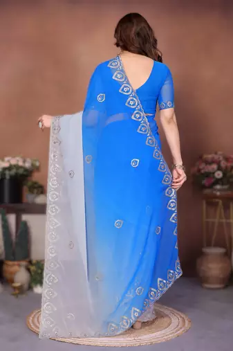  georgette silk blend saree with embroidered blouse