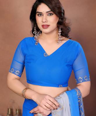  georgette silk blend saree with embroidered blouse 3