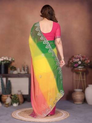  georgette silk blend saree with embroidered blouse 2