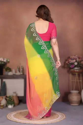  georgette silk blend saree with embroidered blouse