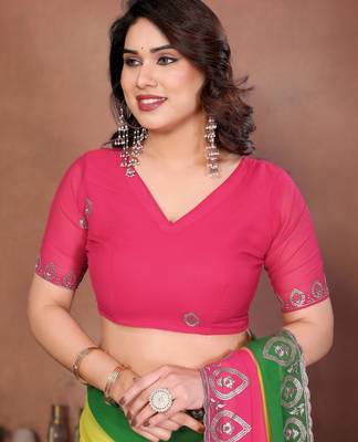  georgette silk blend saree with embroidered blouse 3