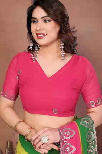  georgette silk blend saree with embroidered blouse