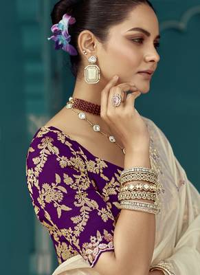 White glass tissue embroidery & sequence work designer saree 3