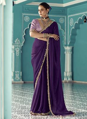 Purple glass tissue embroidery & sequence work designer saree 1