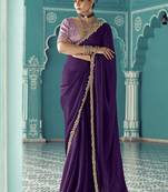 Purple glass tissue embroidery & sequence work designer saree