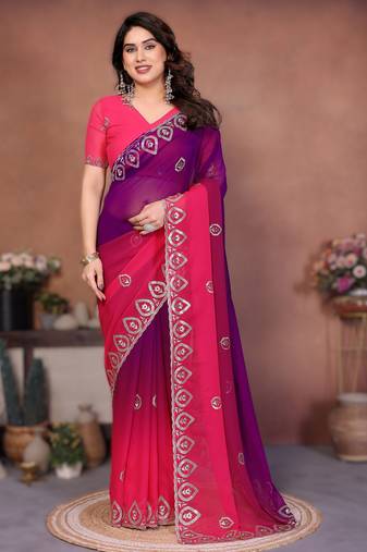 heavy georgette silk saree with embroidered blouse