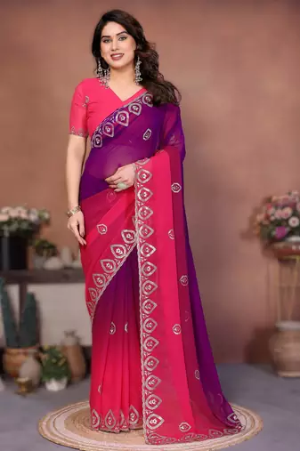 heavy georgette silk saree with embroidered blouse