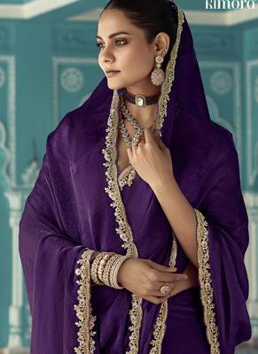 Purple glass tissue embroidery & sequence work designer saree 3